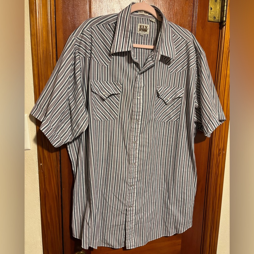 ELY CATTLEMAN Blue and Maroon Men’s Striped Button Down Shirt Tall Man Size XXLT - Picture 1 of 5